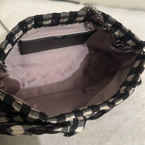 Loeffler Randall Silk Bag Chain Strap Plaid Check Clutch with Bow - Picture 12 of 16